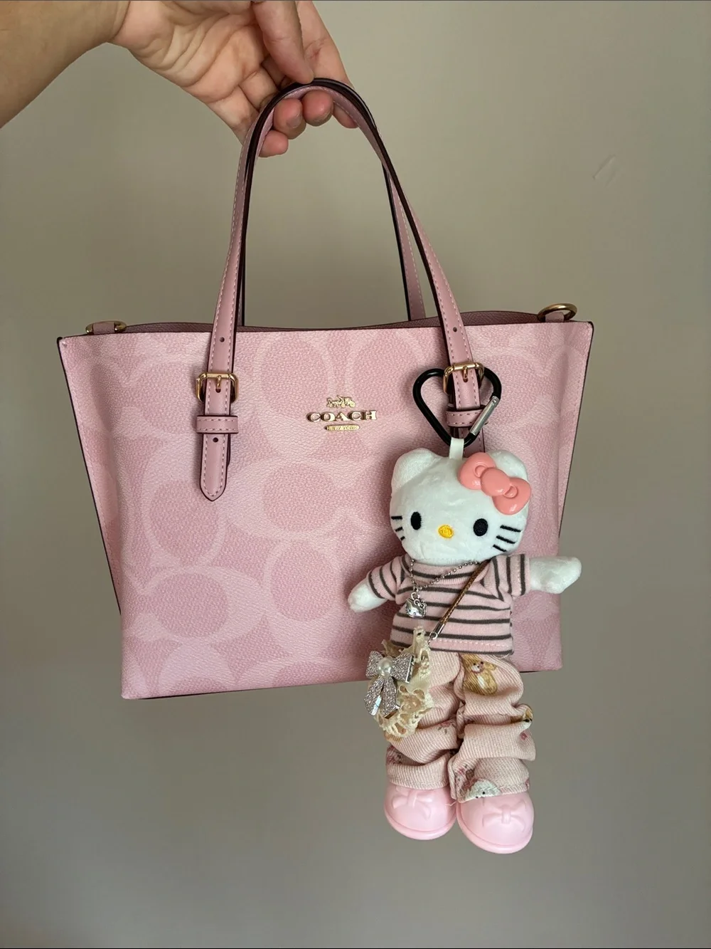 Hello Kitty Pink and White Fashion Diva Plush Keychain Bag Charm